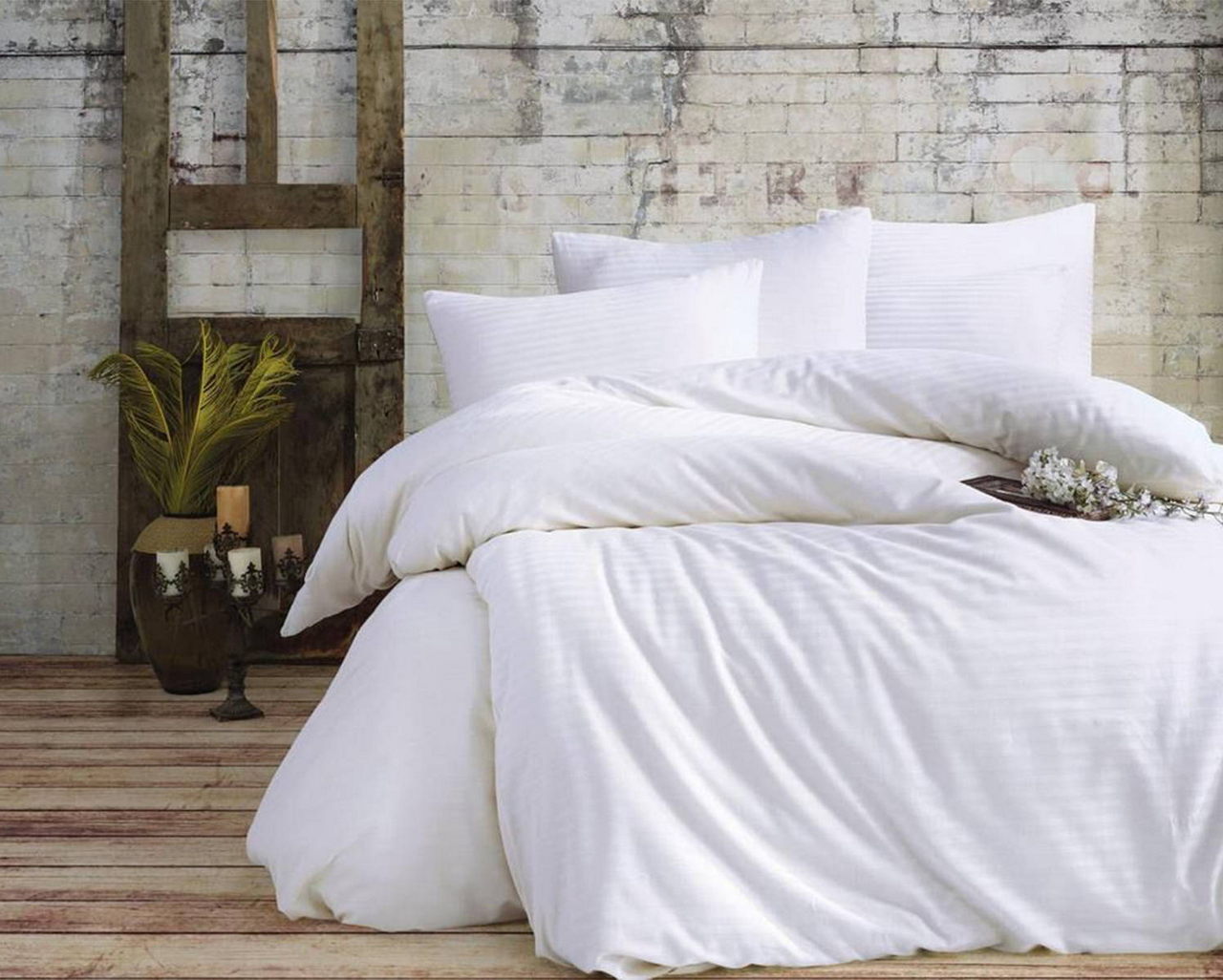 Постільна білизна Charlotte Stripe Satin 200х220см, простирадло 160х220+30 см  Beyaz