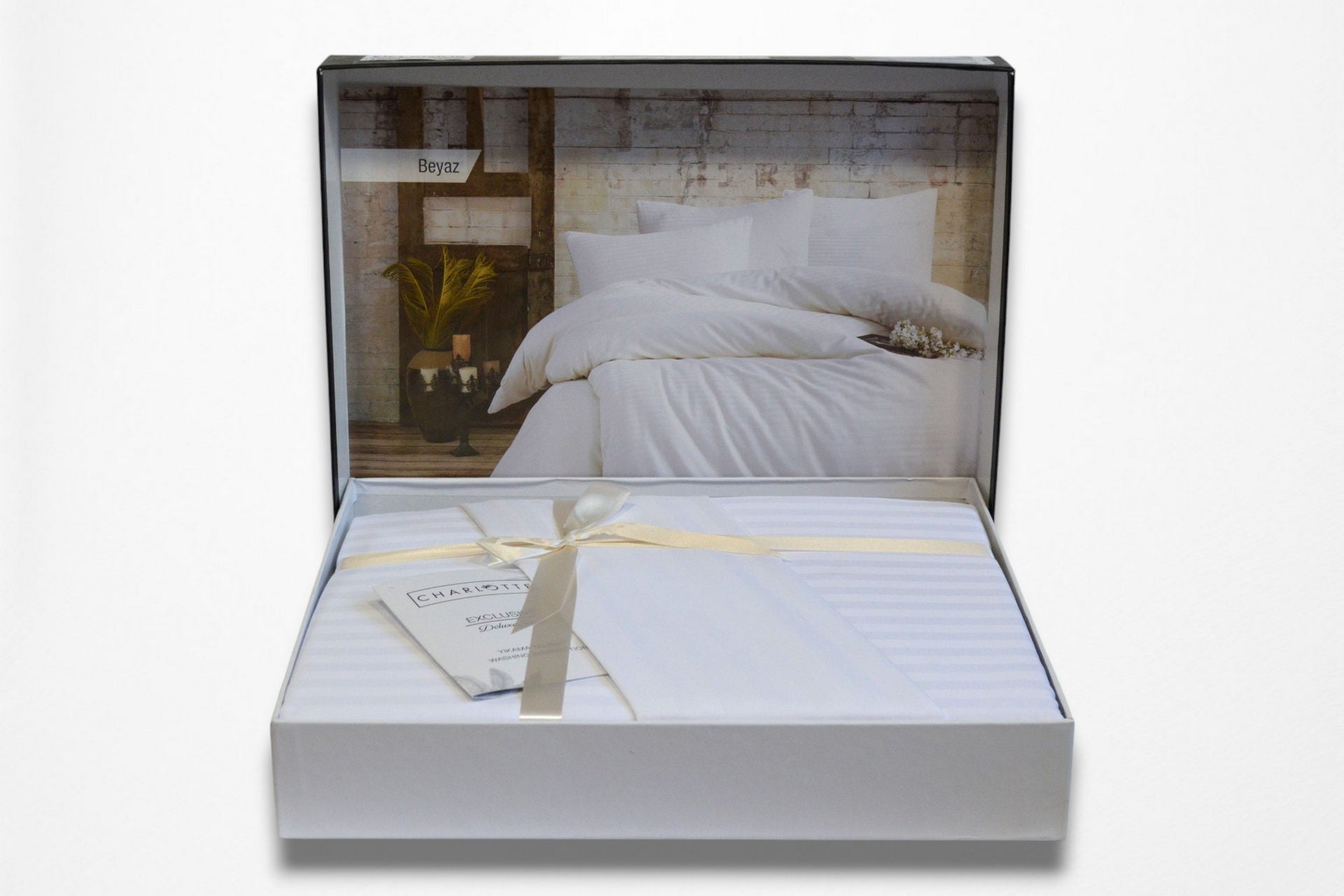 Постільна білизна Charlotte Stripe Satin 200х220см, простирадло 160х220+30 см  Beyaz