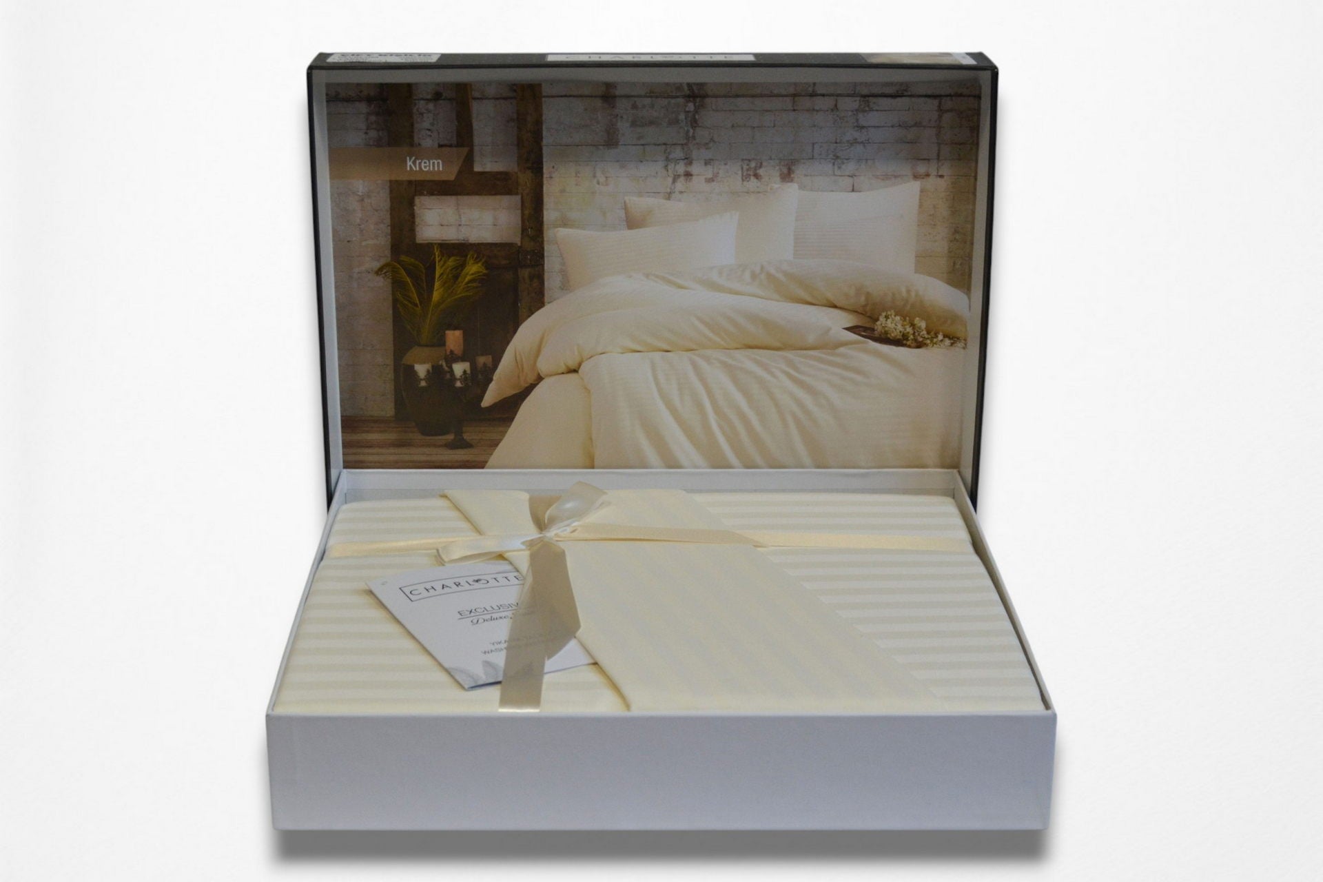 Постільна білизна Charlotte Stripe Satin 200х220см, простирадло 180х200+30 см Krem