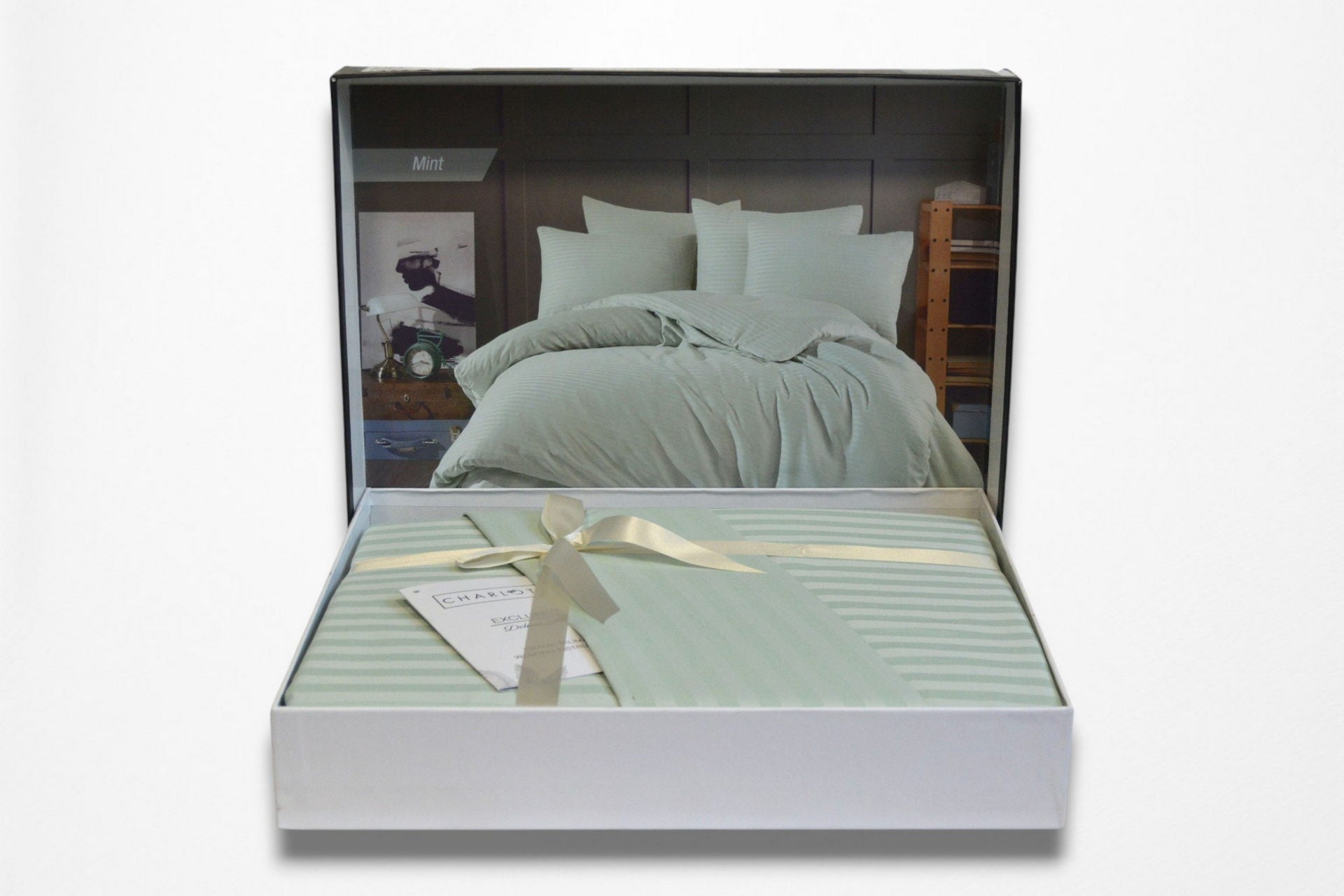 Постільна білизна Charlotte Stripe Satin 200х220см, простирадло 180х200+30 см Mint