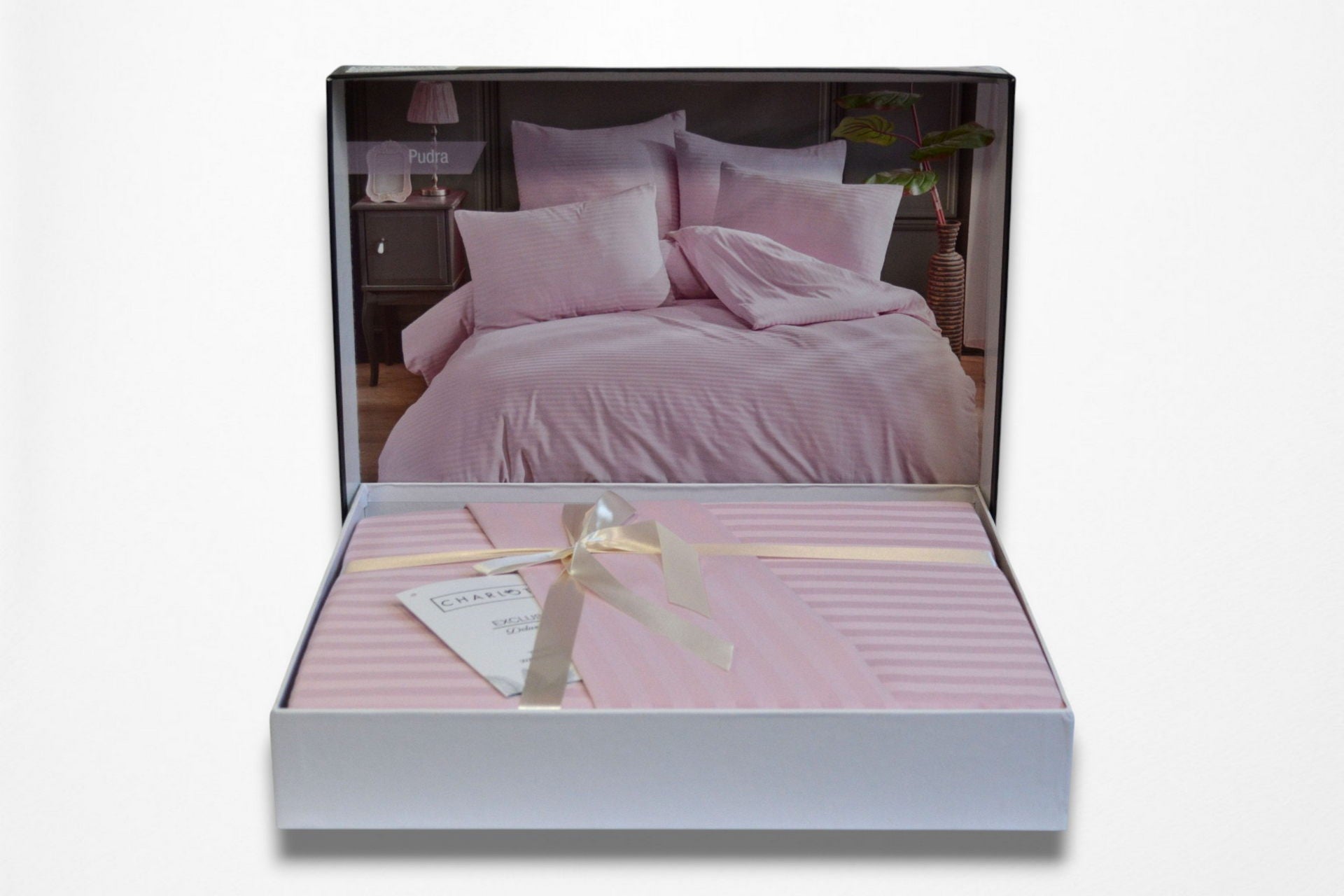 Постільна білизна Charlotte Stripe Satin 200х220см, простирадло 180х200+30 см Pudra