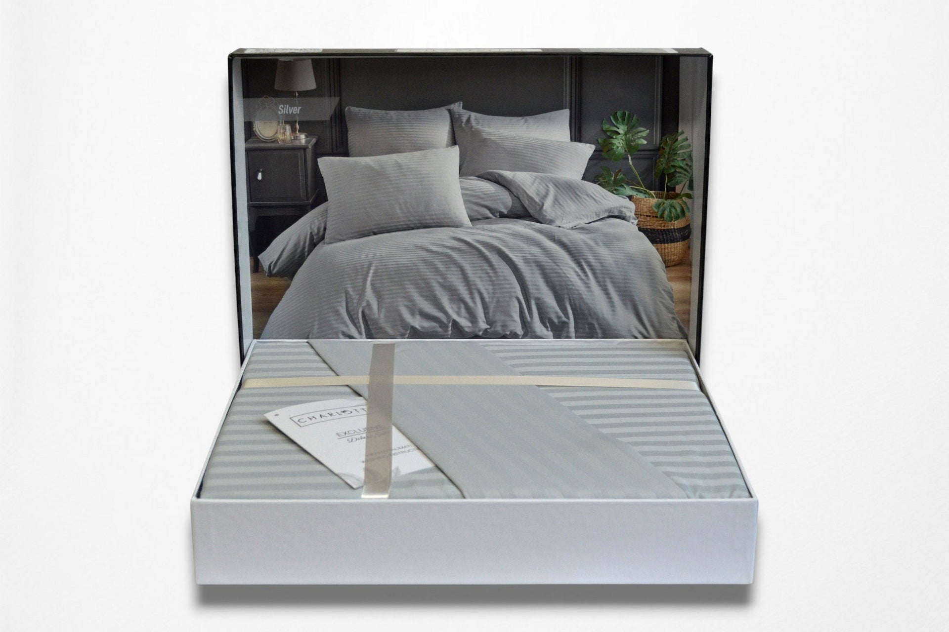 Постільна білизна Charlotte Stripe Satin 200х220см, простирадло 180х200+30 см Silver