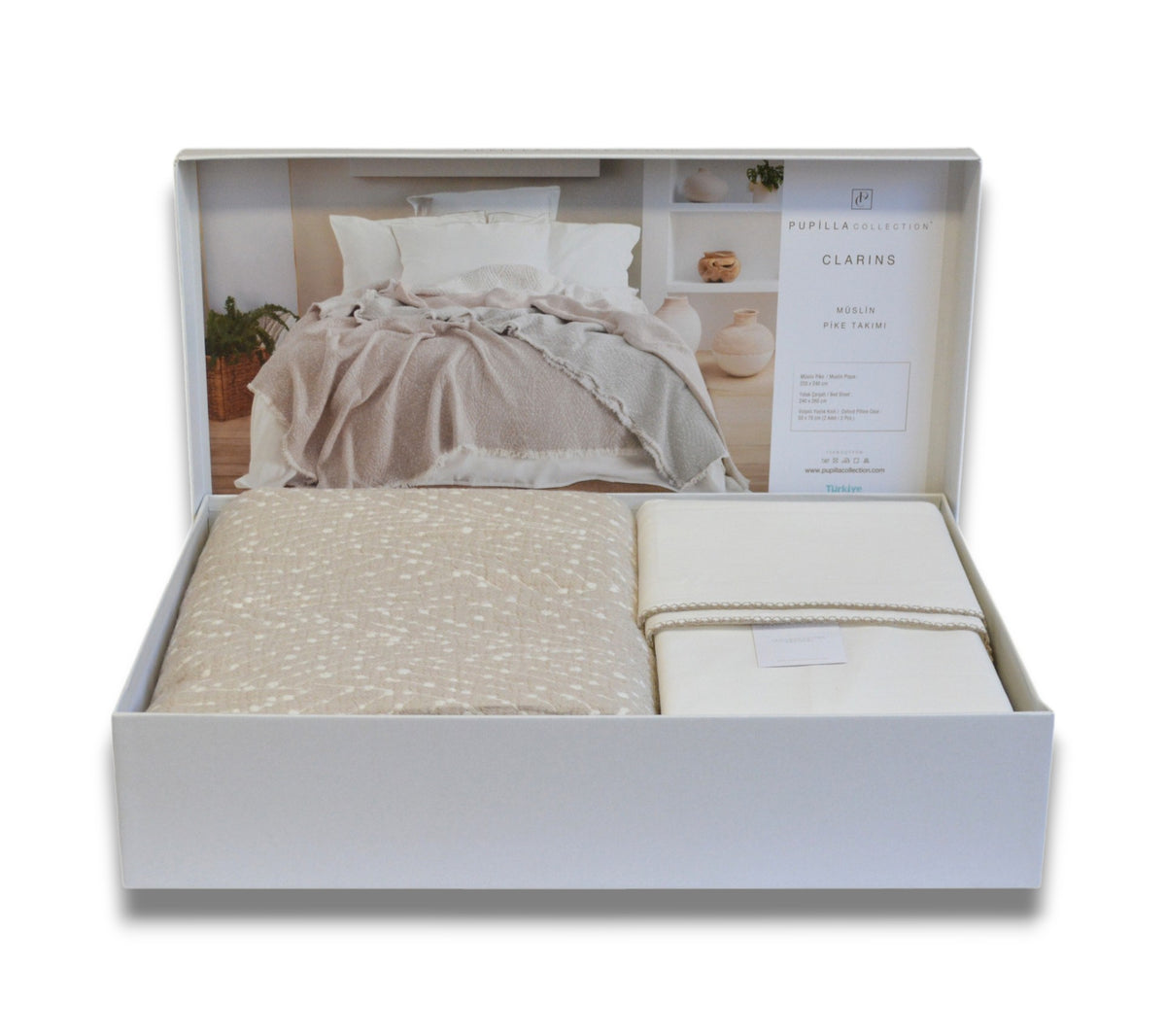 Комплект постільної білизни з покривалом  Pupilla Clarins 220 x 240 см. Bej