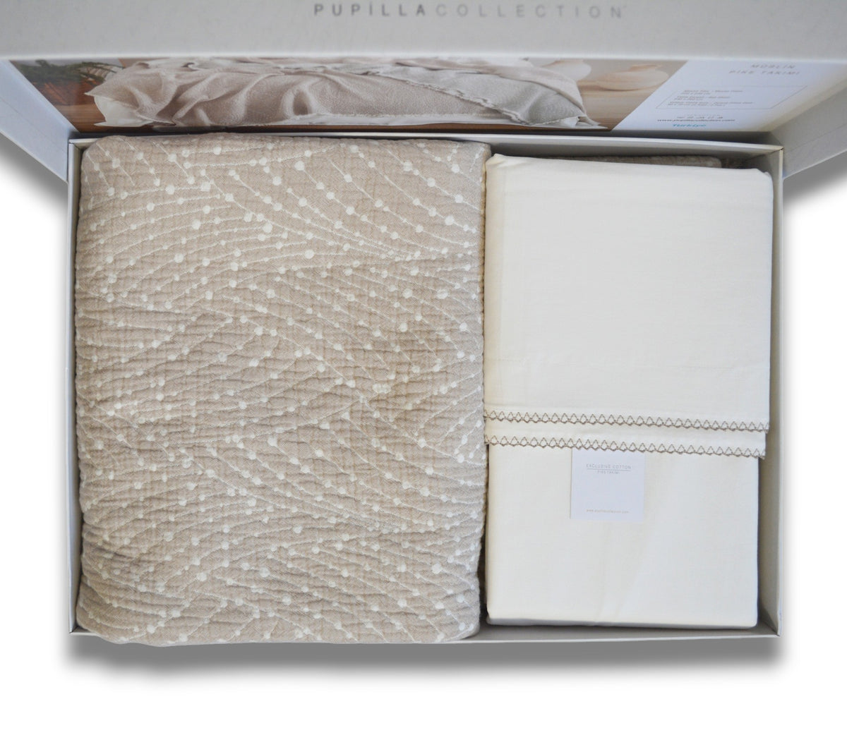 Комплект постільної білизни з покривалом  Pupilla Clarins 220 x 240 см. Bej