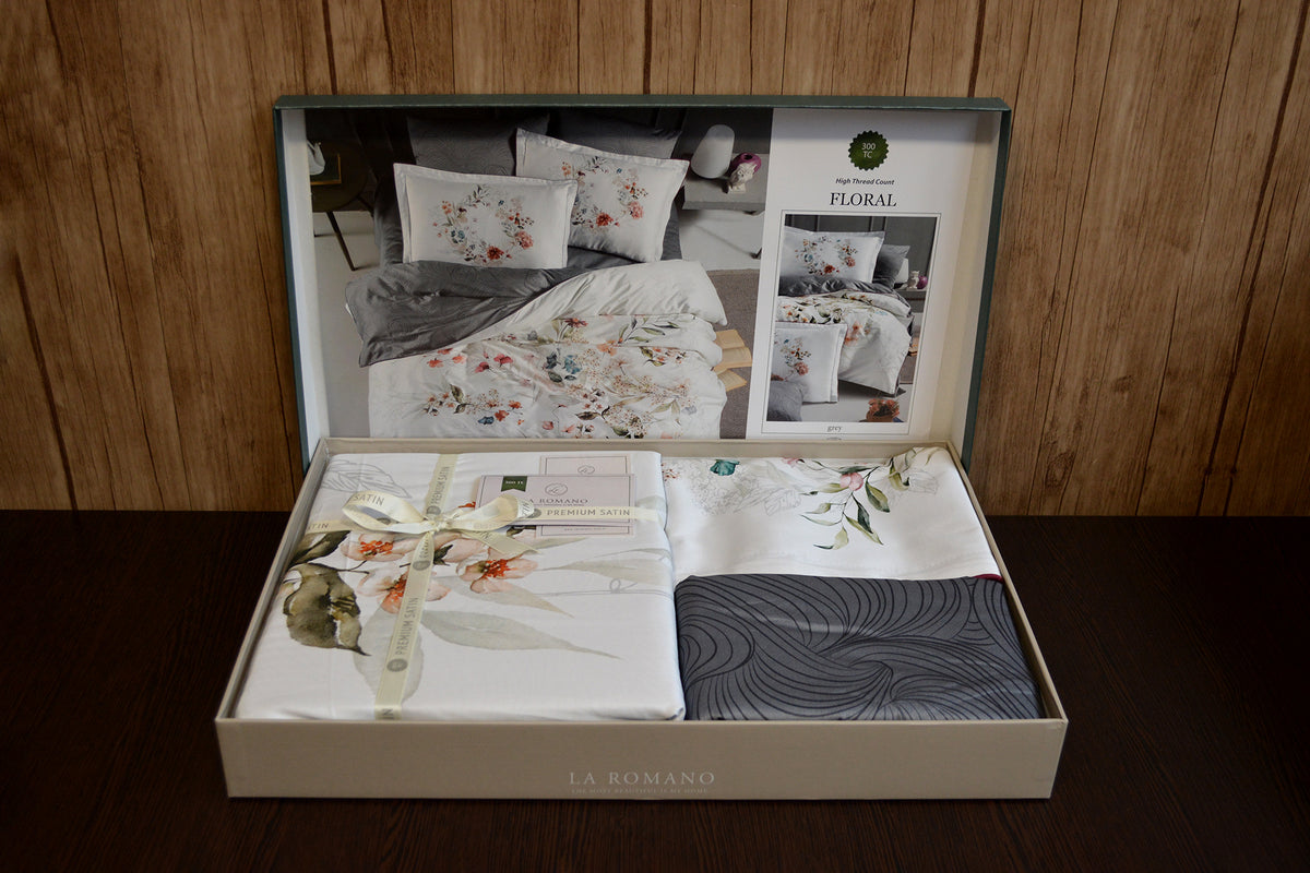Постільна білизна La Romano Premium Satin 200×220 см Floral Grey