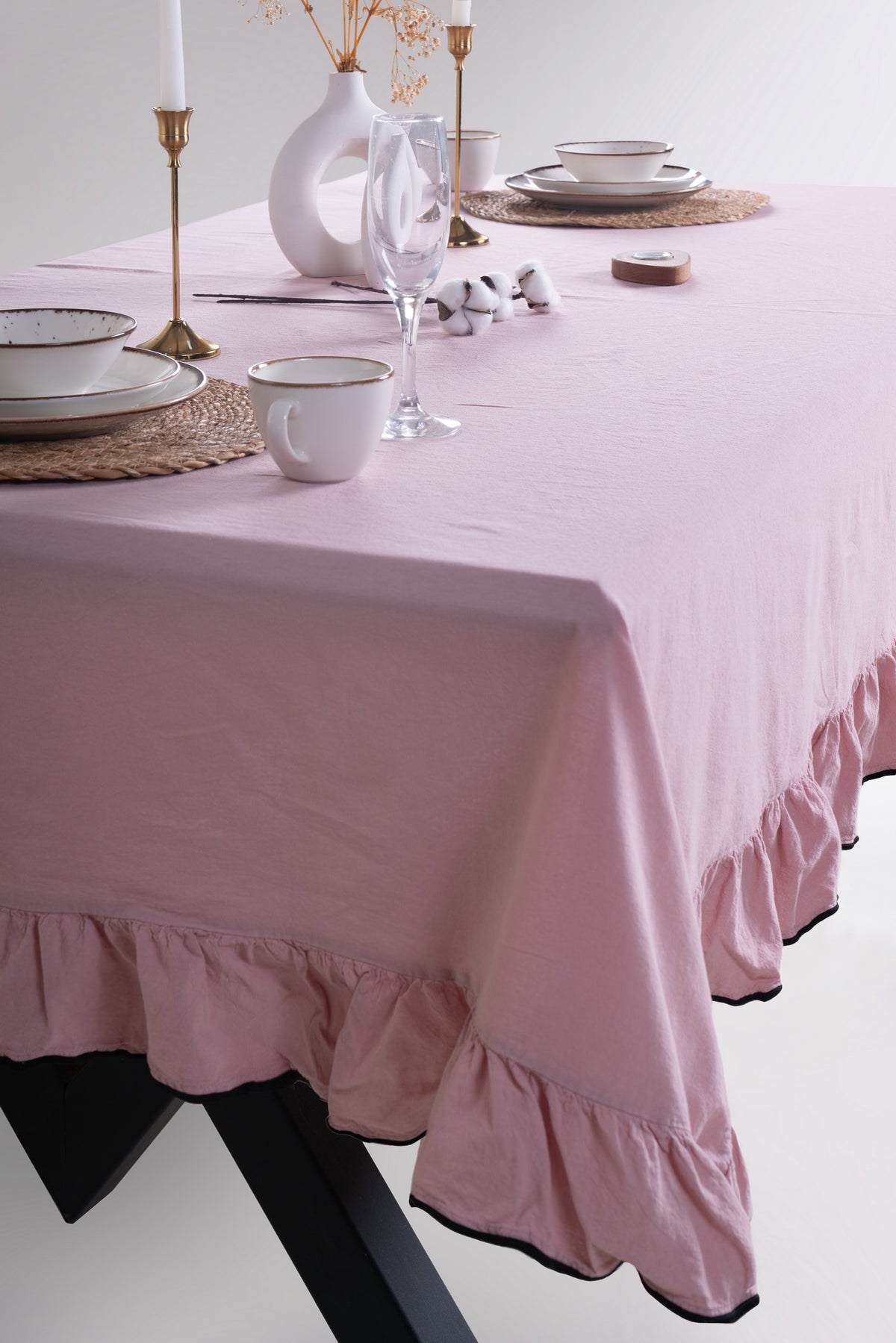 Скатертина з вареної бавовни Limasso Exclusive Esualte 160×220 см. Pale Mavue