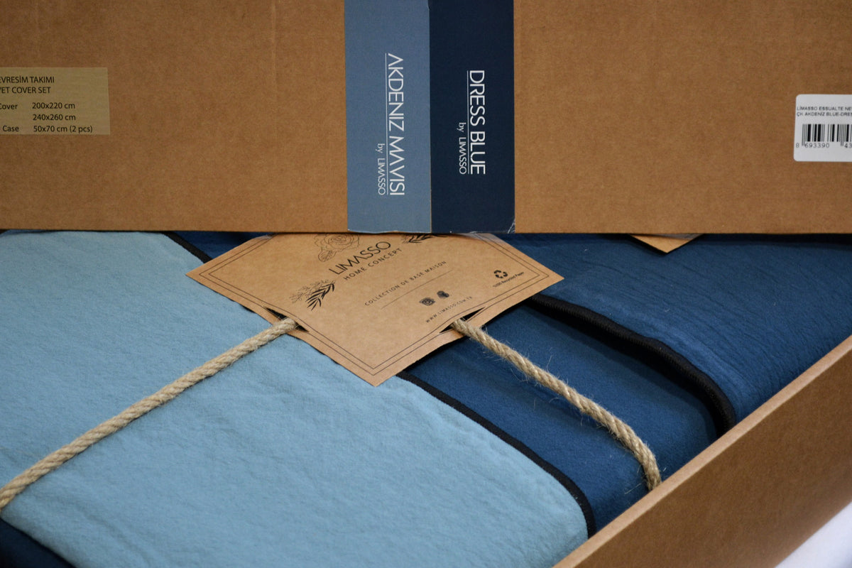 Постільна білизна Limasso Stonewashed Essualte 200 х 220 см Akdeniz Mavisi - Dress Blue