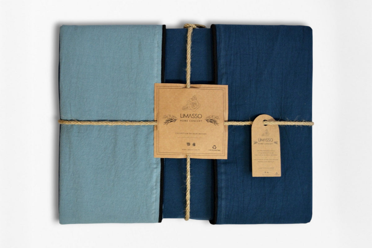 Постільна білизна Limasso Stonewashed Essualte 200 х 220 см Akdeniz Mavisi - Dress Blue