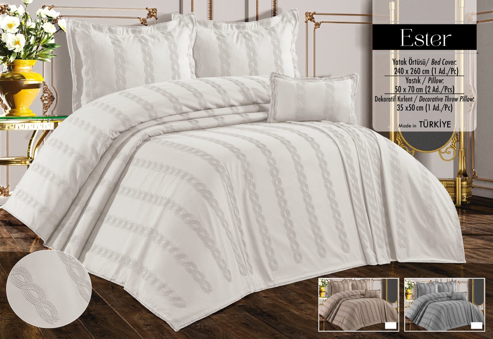 Покривало з бахромою Kayra 240х260 см. Ester Cream
