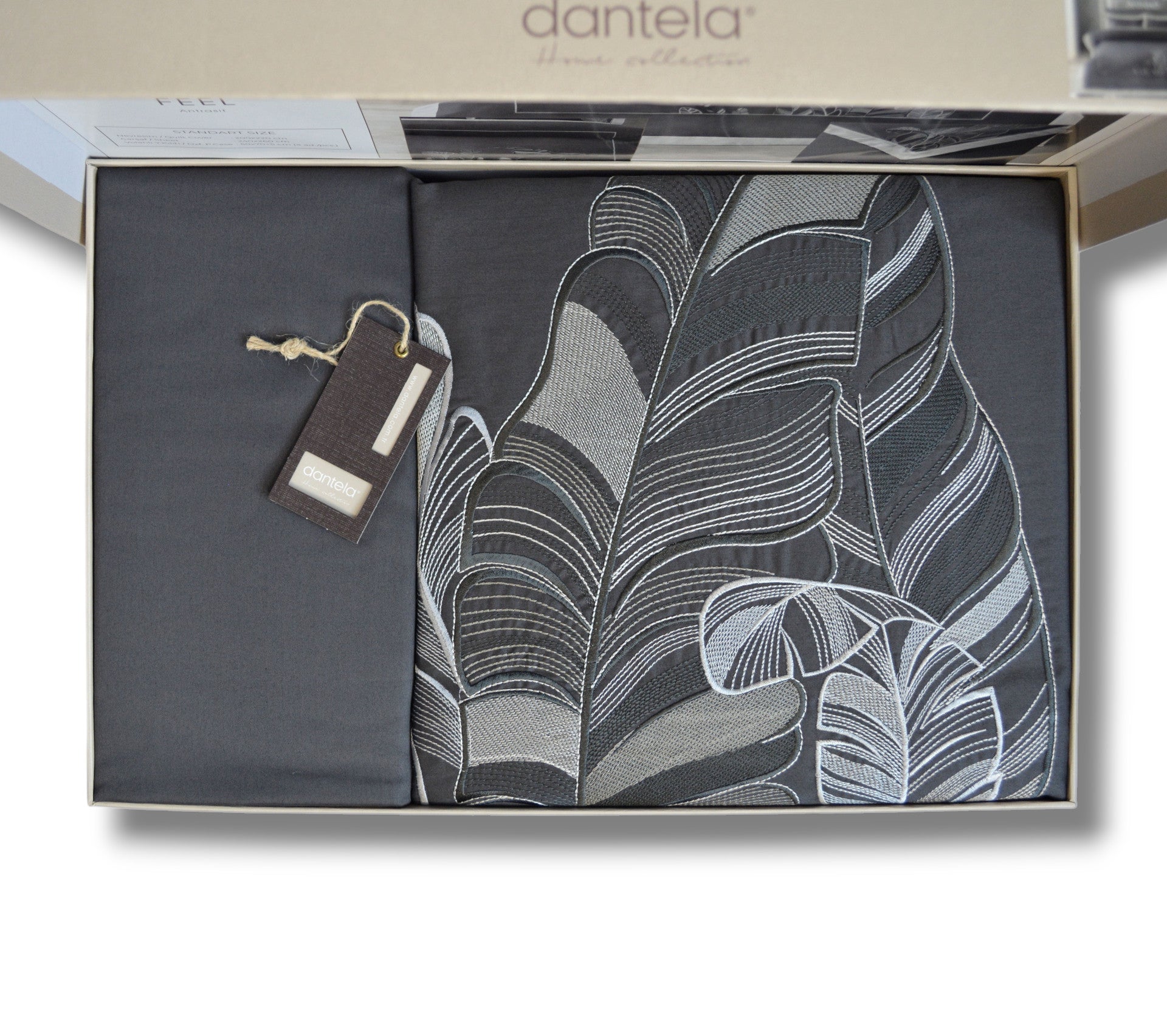 Комплект постільної білизни Dantela Digital Satin 200х220 см Feel Antrasit