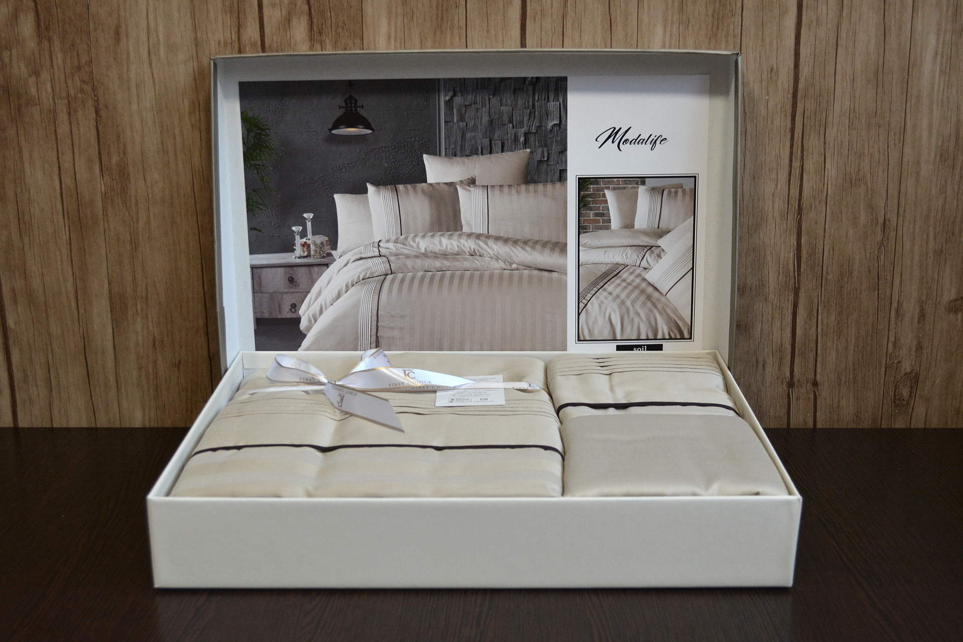 Комплект постільної білизни First Choice Deluxe Satin 200х220 Modalife Soil