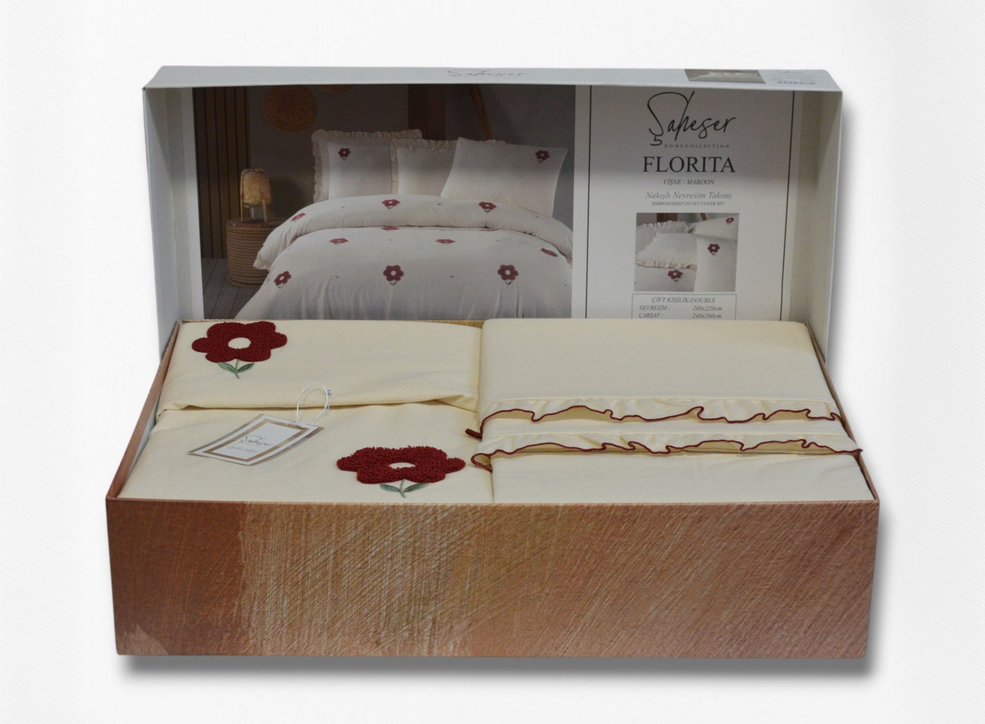 Постільна білизна Saheser Stonewashed сімейний (2 шт 160 х 220 см) Florita Maroon