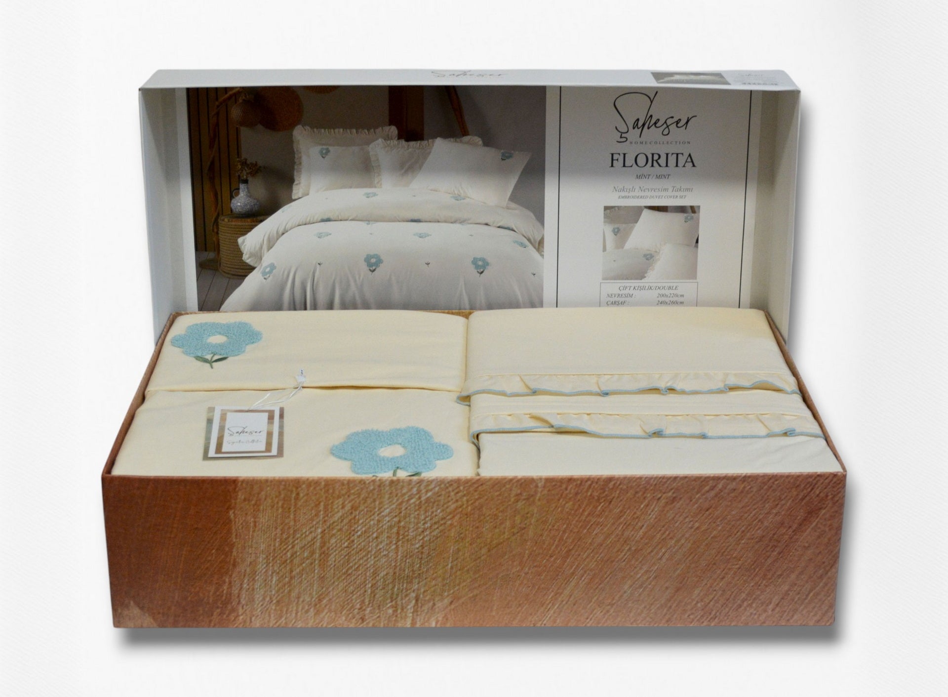 Постільна білизна Saheser Stonewashed сімейний (2 шт 160 х 220 см) Florita Mint