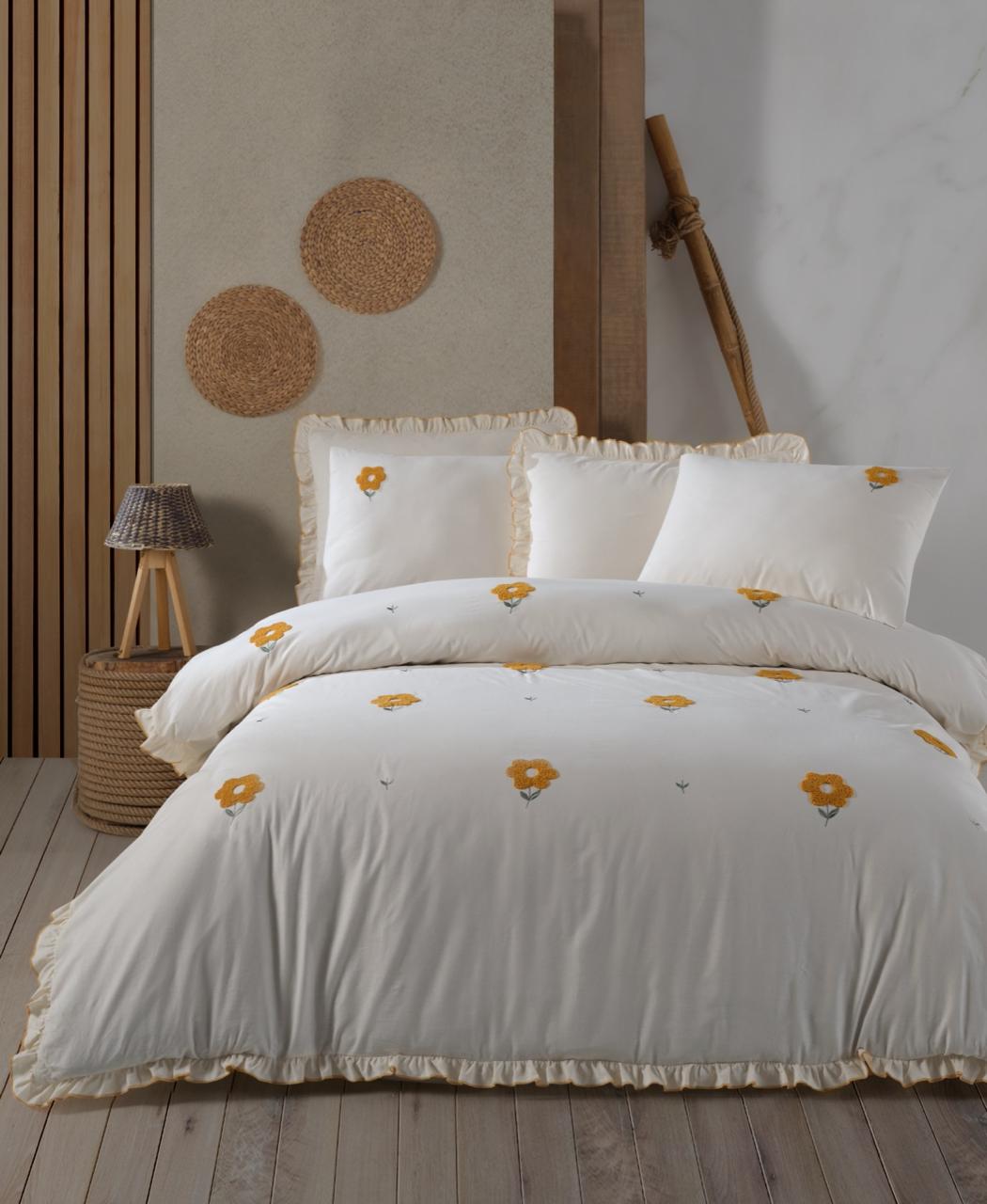 Постільна білизна Saheser Stonewashed 200 х 220 см Florita Yellow