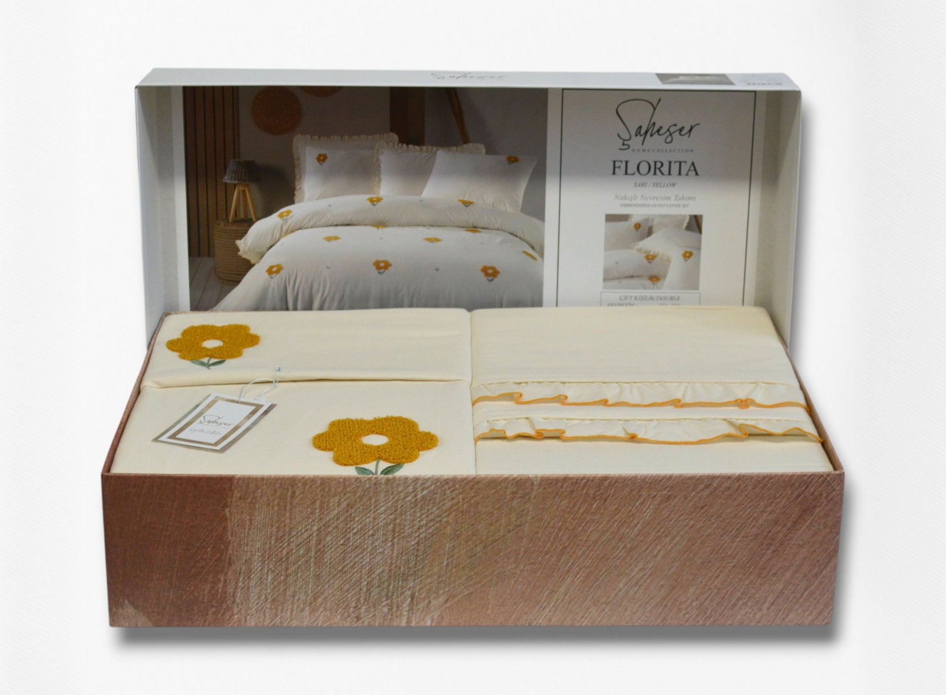Постільна білизна Saheser Stonewashed 200 х 220 см Florita Yellow