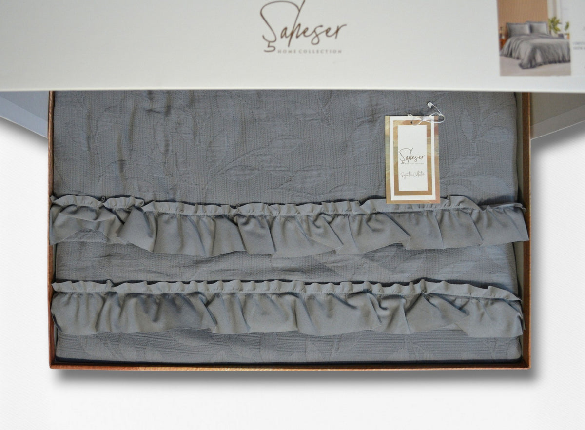 Муслінове покривало з наволочками Saheser 240 x 260 см Ilda Gri