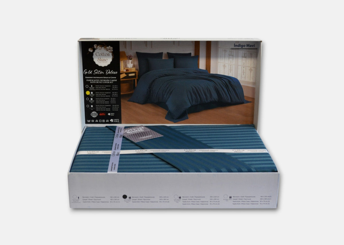 Постільна білизна Cotton Shine Stripe Satin 200х220 Indigo Mavi