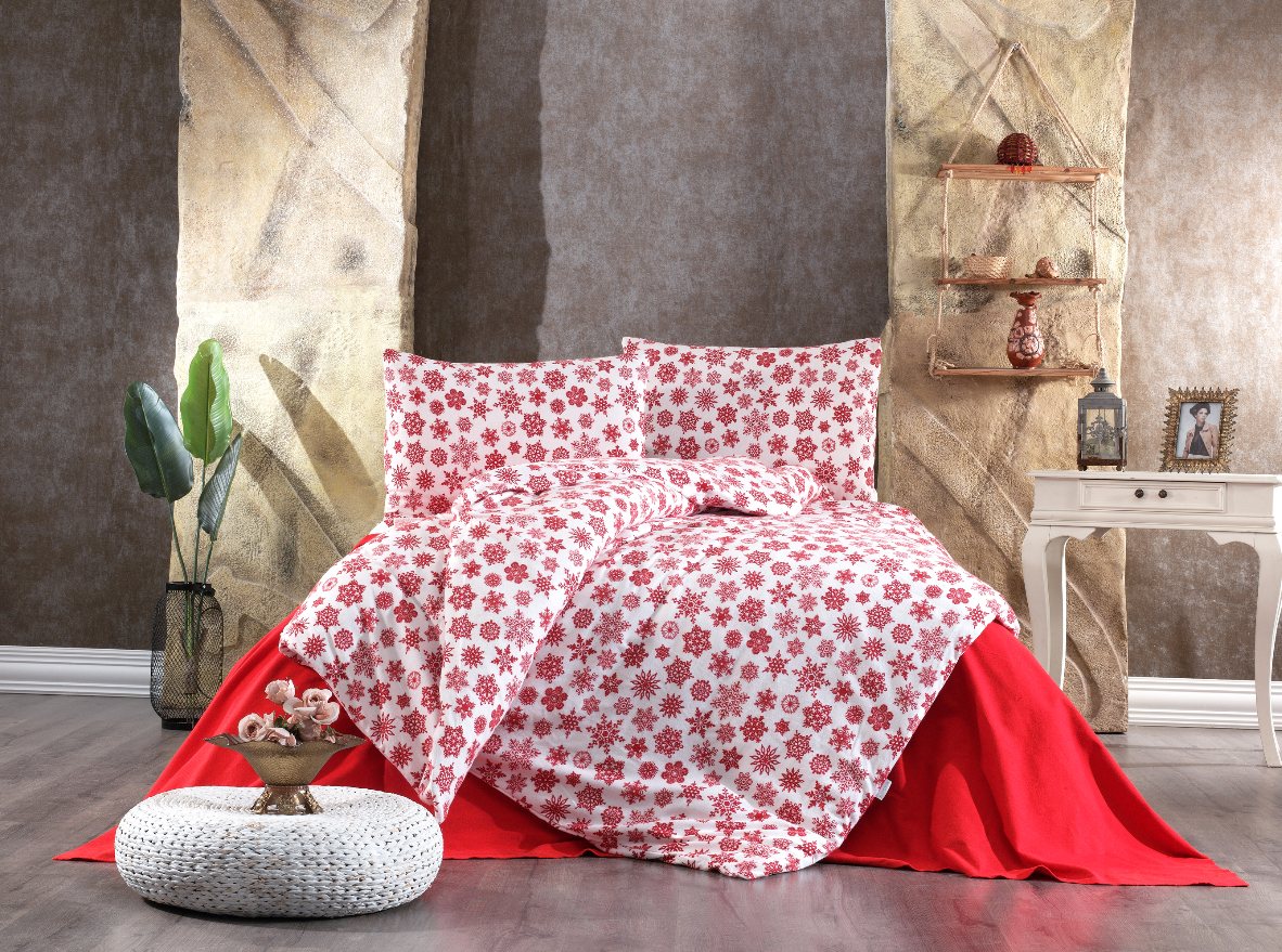 Комплект постільної білизни Kayra Flanel 200x220 см Kar Tanesi Kirmizi