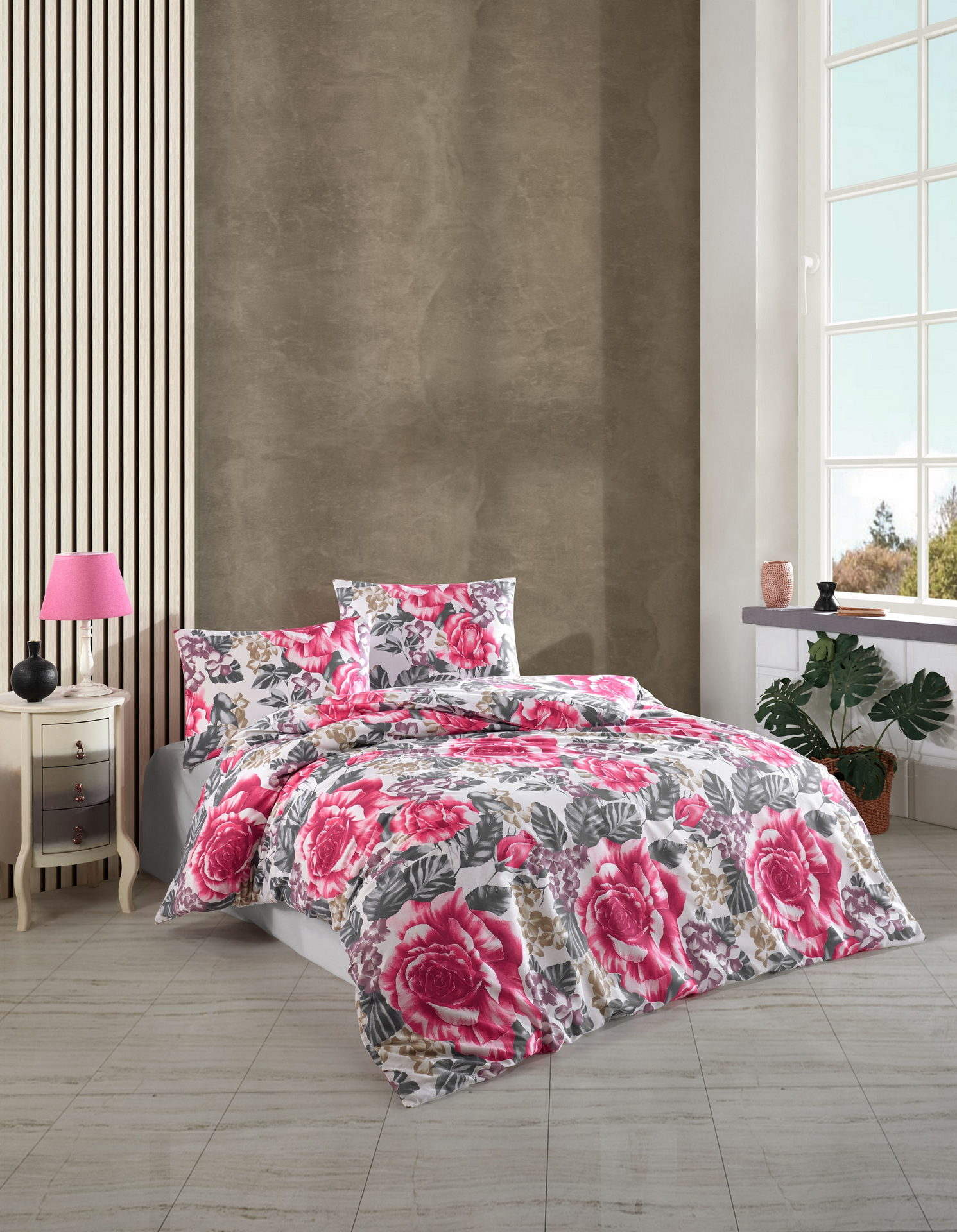 Комплект постільної білизни Kristal Ranforse 200x220 см Adel Pembe