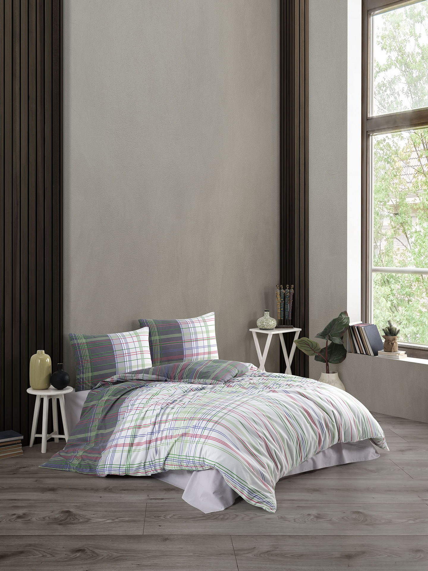 Комплект постільної білизни Kristal Ranforse 200x220 см Ekose Gri