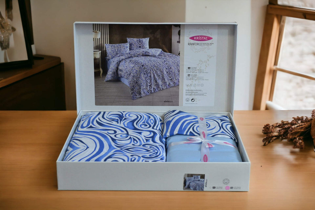 Комплект постільної білизни Kristal Ranforse 200x220 см Elvin Mavi