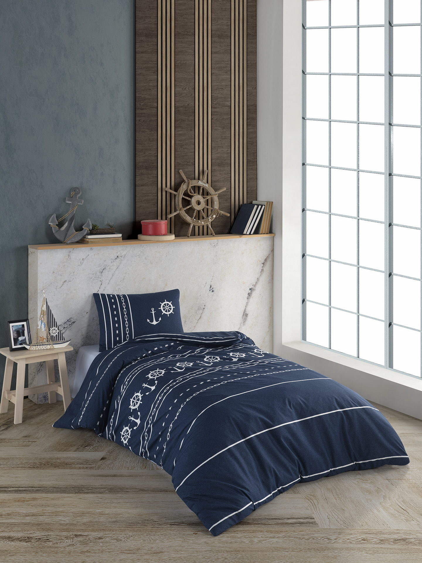 Комплект постільної білизни Kristal Young 160x220 см Marine Lacivert
