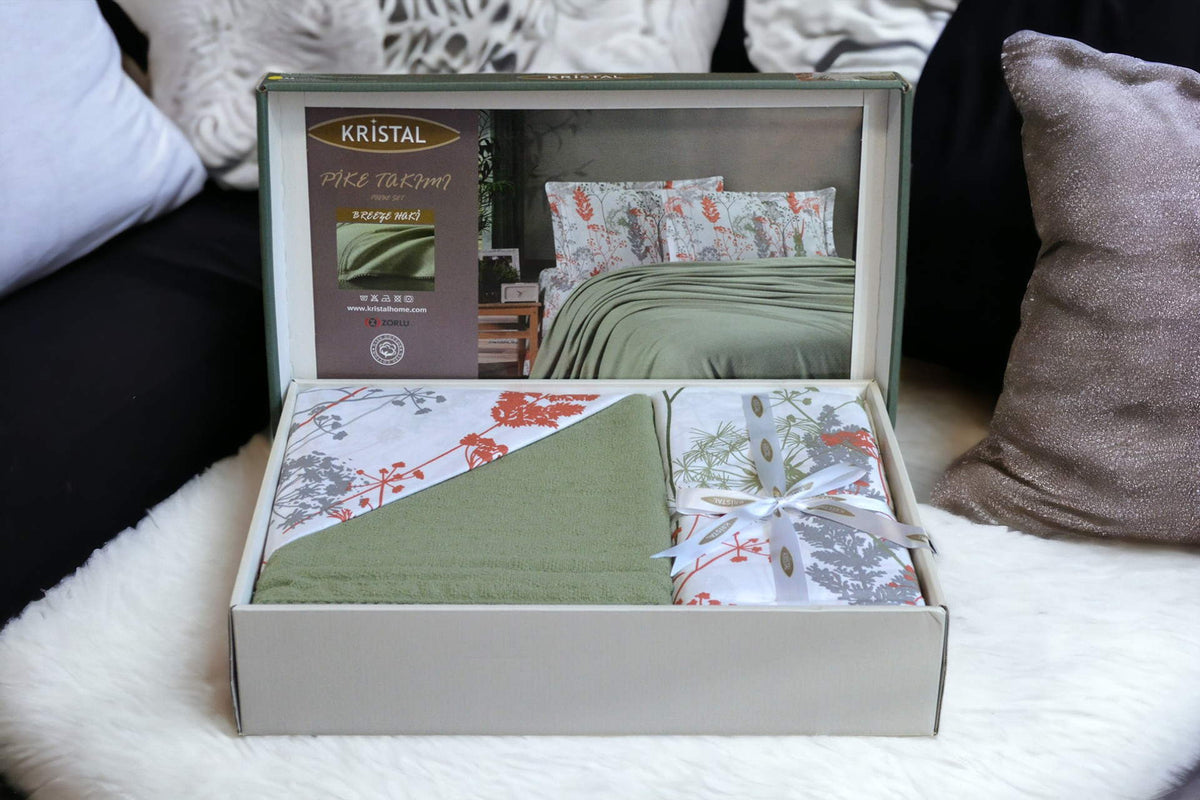 Комплект постільної білизни з пледом Kristal Ranforse 200x230 см Breeze Haki