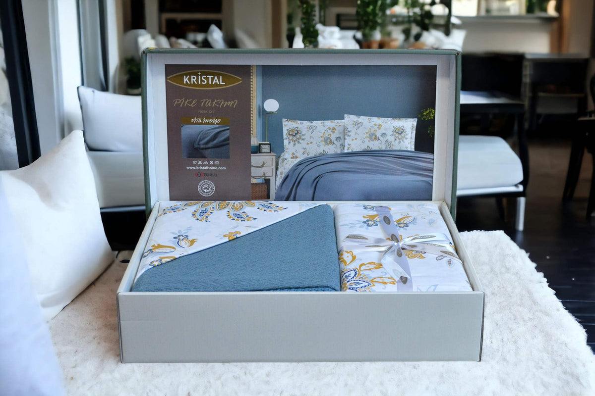 Комплект постільної білизни з пледом Kristal Ranforse 200x230 см Vita Indigo