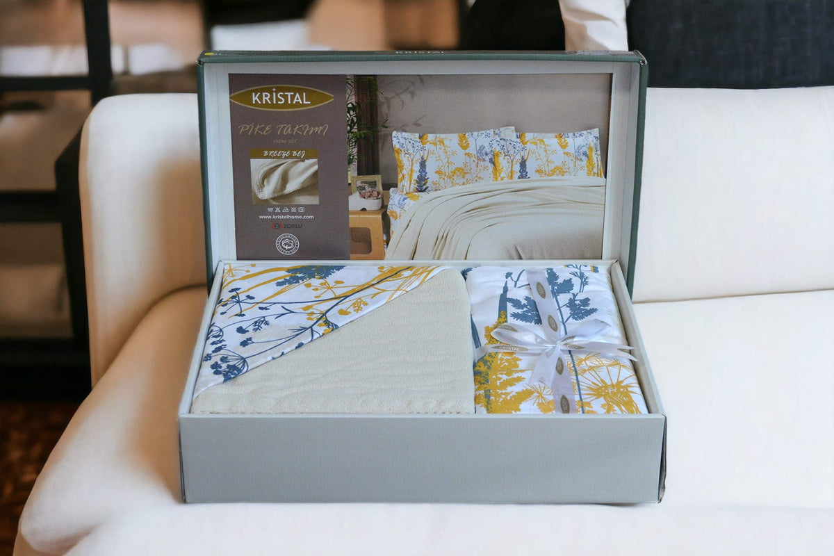 Комплект постільної білизни з пледом Kristal Ranforse 200x230 см Breeze Bej