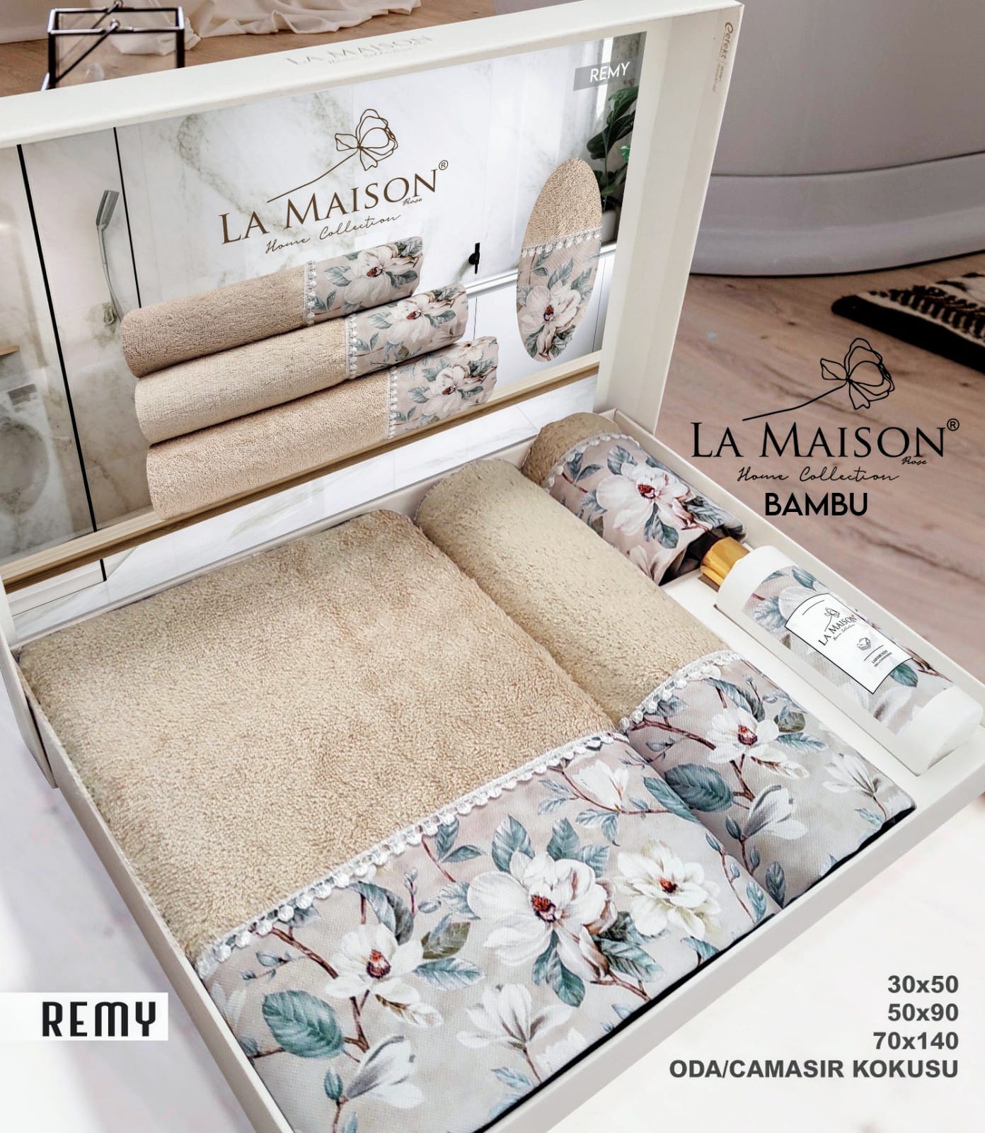 Подарунковий набір бамбукових рушників La Maison, 3 шт. з ароматом Remy