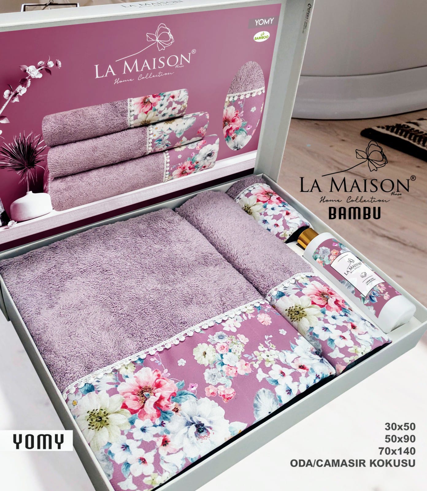 Подарунковий набір бамбукових рушників La Maison, 3 шт. з ароматом Yomy