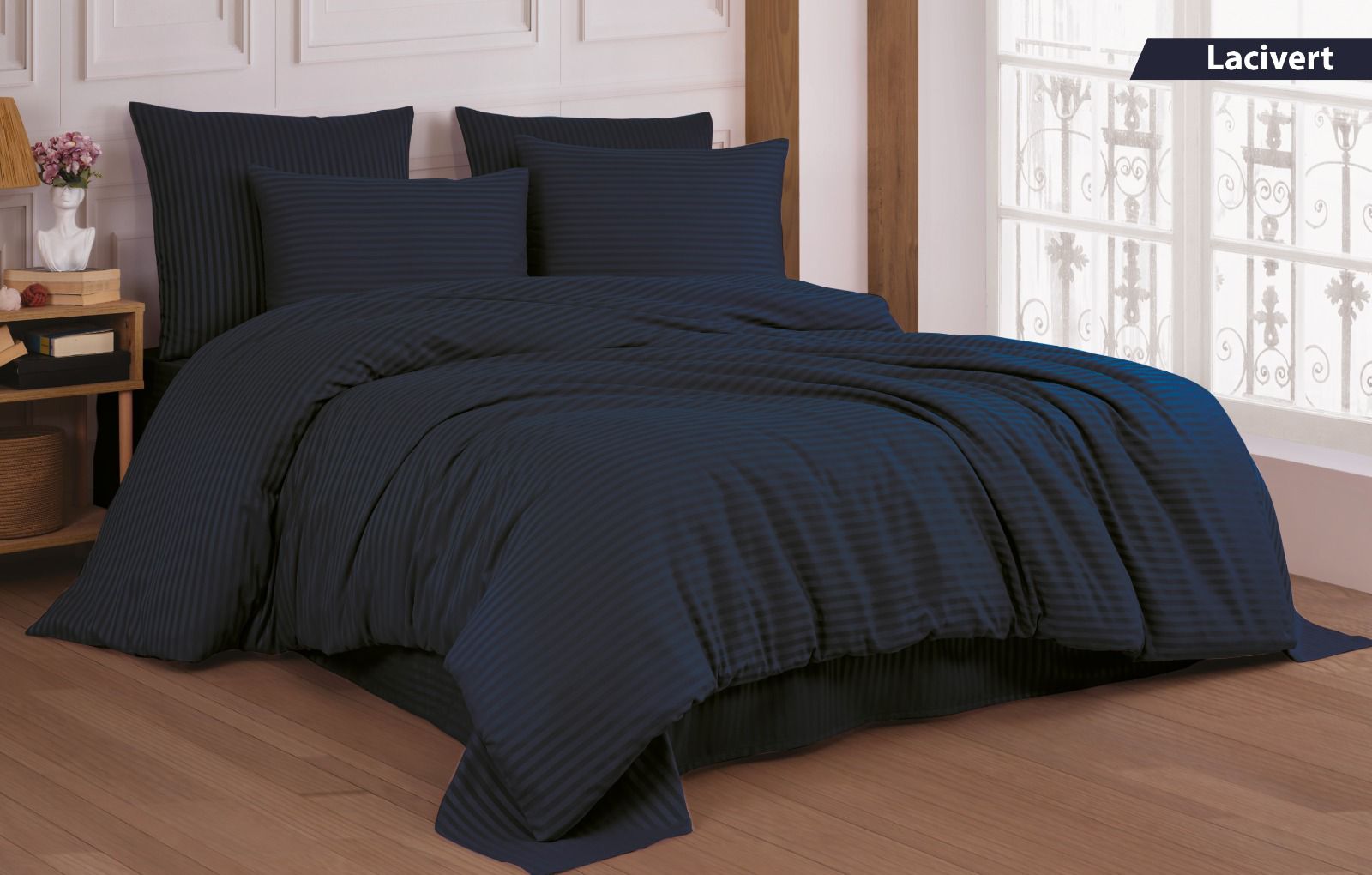 Постільна білизна Cotton Shine Stripe Satin 200х220 Lacivert