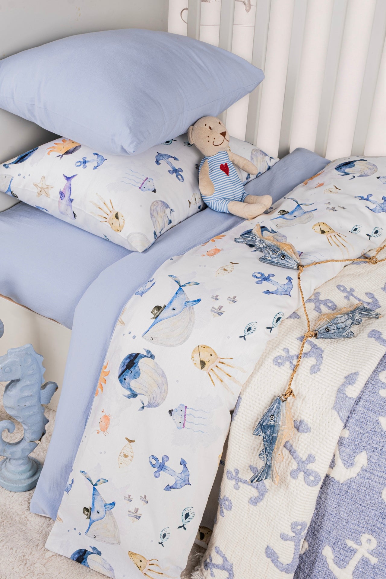 Постільна білизна Saheser Baby Pique Set 110 х 120 см. Maritime Mavi