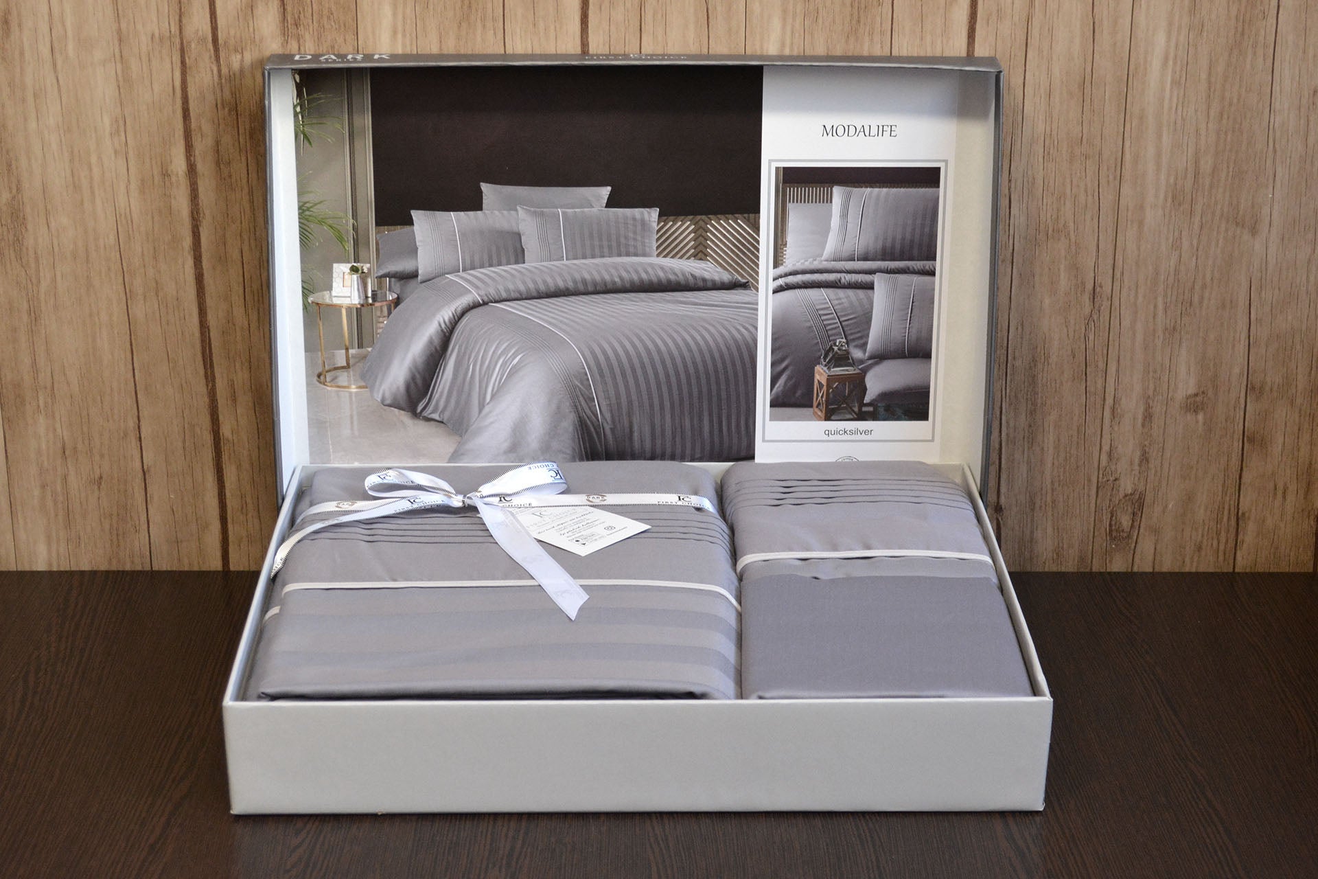 Комплект постільної білизни First Choice Deluxe Satin DARK 200х220 Modalife Quicksilver
