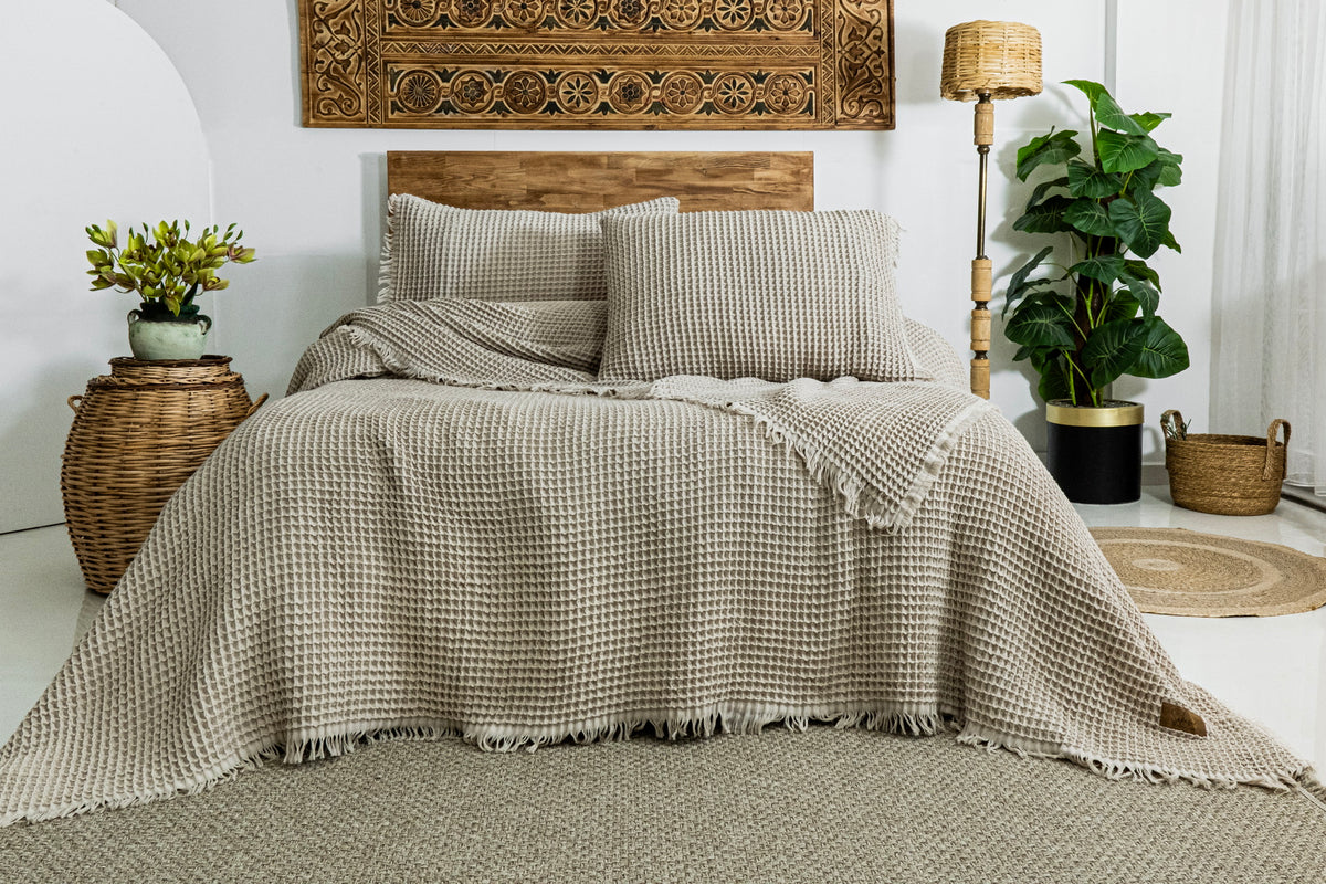 Вафельне покривало з наволочками Saheser Norah 240 х 260 см. Beige