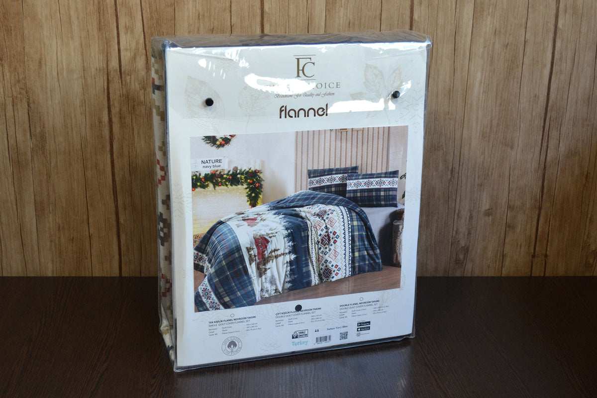 Комплект постільної білизни First Choice Flanel 160x220 см Nature Navy Blue