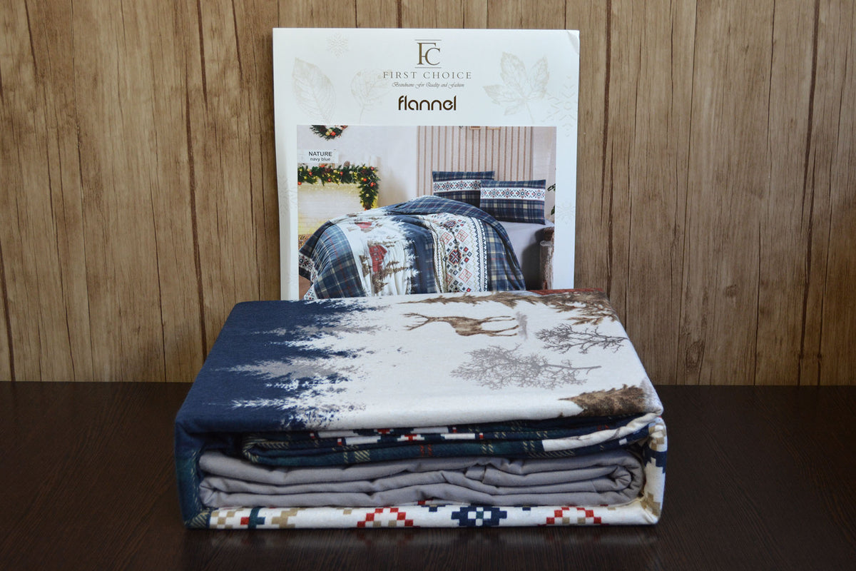 Комплект постільної білизни First Choice Flanel 200x220 см Nature Navy Blue
