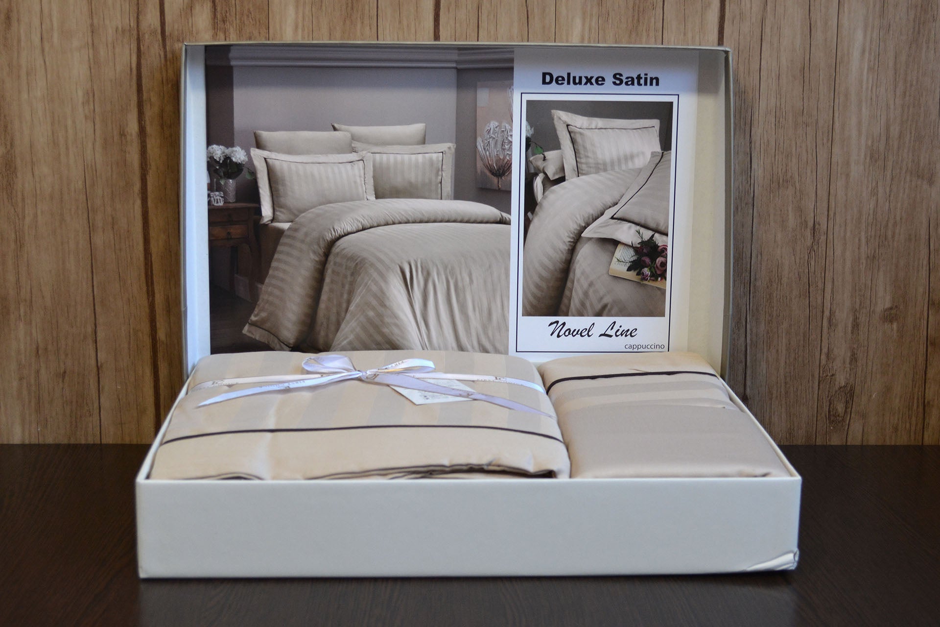 Комплект постільної білизни First Choice Deluxe Satin 160х220 Novel Line Cappuccino