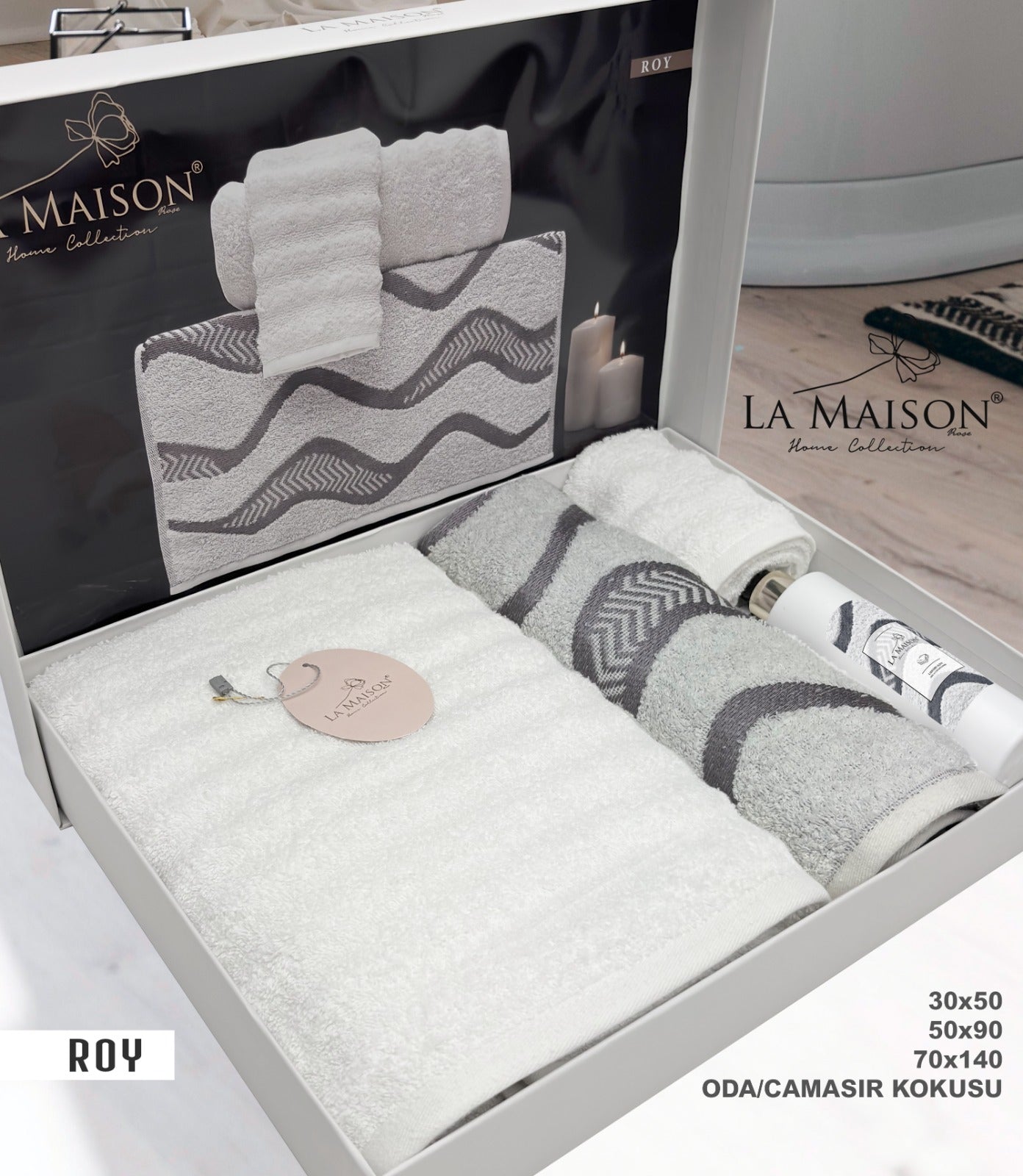 Подарунковий набір рушників La Maison, 3 шт. з ароматом Roy Krem