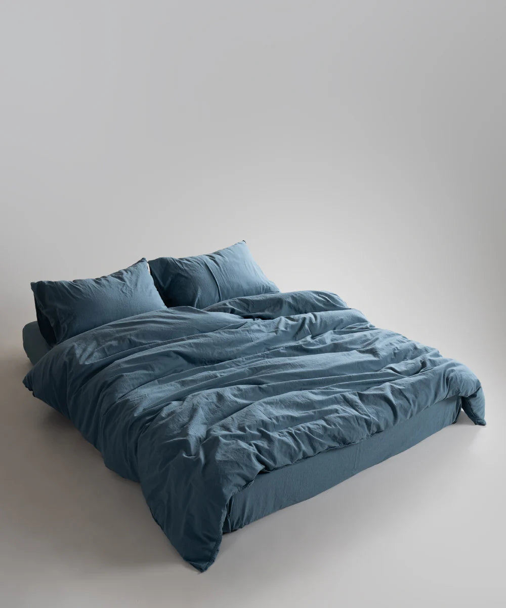 Постільна білизна Limasso Stonewashed Standart Сімейний (2 шт 160 х 220 см) Akdeniz Mavisi (простирадло на резинці 180 х 200 см)