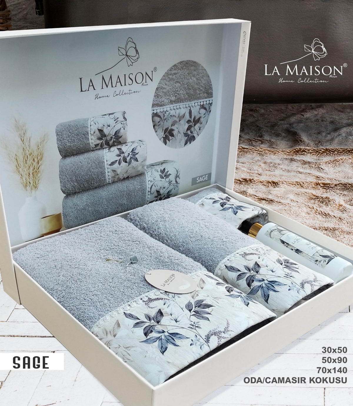 Подарунковий набір рушників La Maison, 3 шт. з ароматом Sage Gri