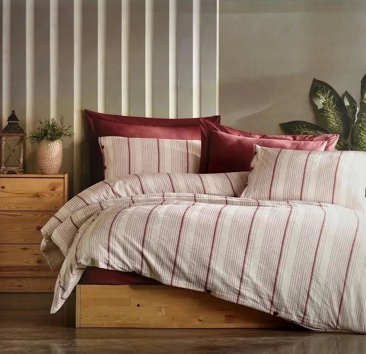 Постільна білизна Saheser Stonewashed Ranforse Naturel 200 х 220 см Avva Bordo