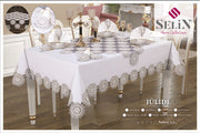 Лляна скатертина з ранером Selin Julide Set 160×220 см.+8 серветок кремова