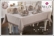 Скатертина Selin Sinem Set 160×220 см.+8 серветок бежева