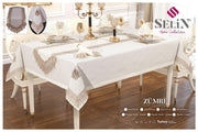 Лляна скатертина з ранером Selin  Zumre Set 160x220 см.+8 серветок кремова