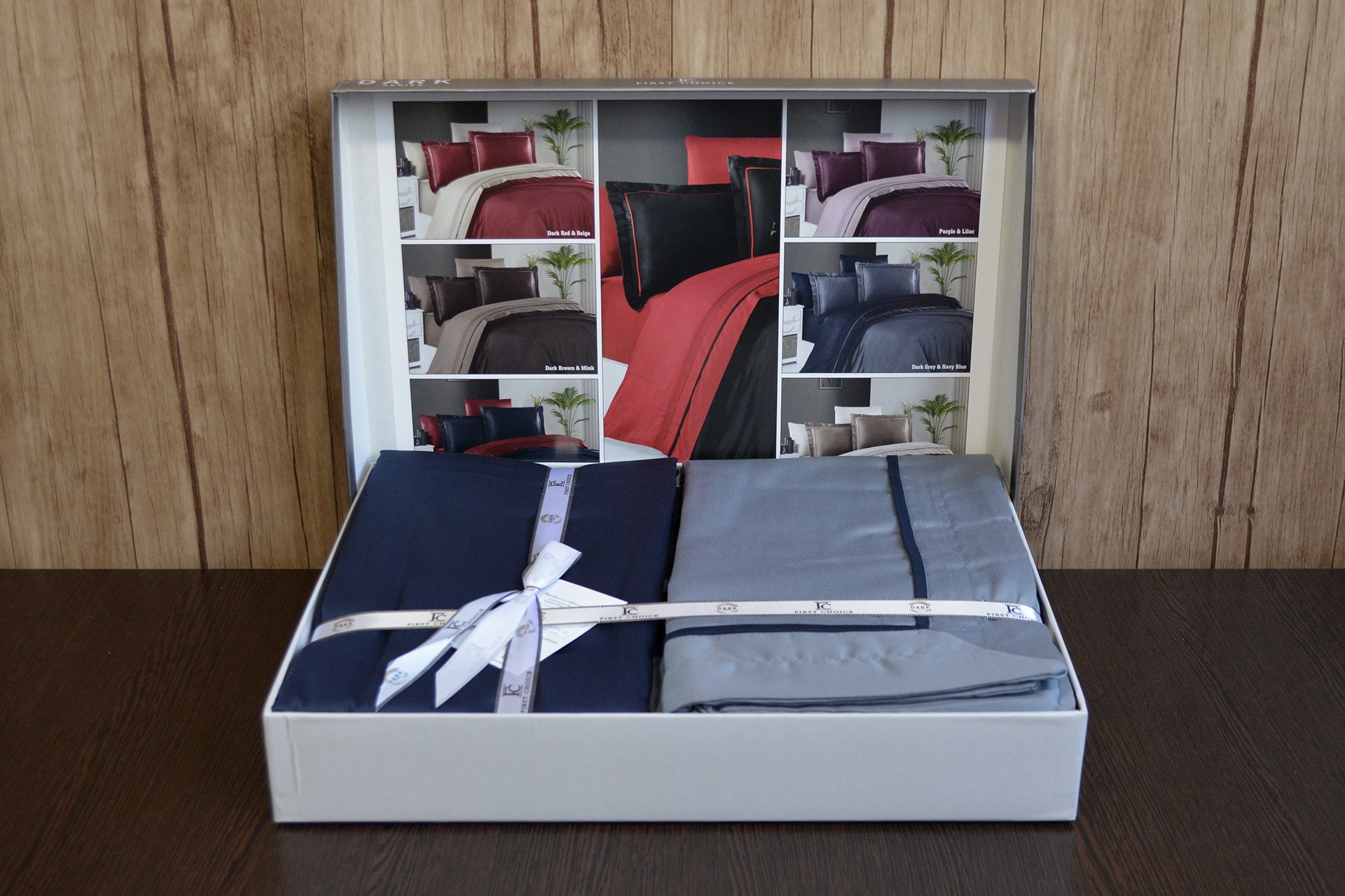 Комплект постільної білизни First Choice Deluxe Satin DARK 200х220 Serenity Grey-Navy Blue