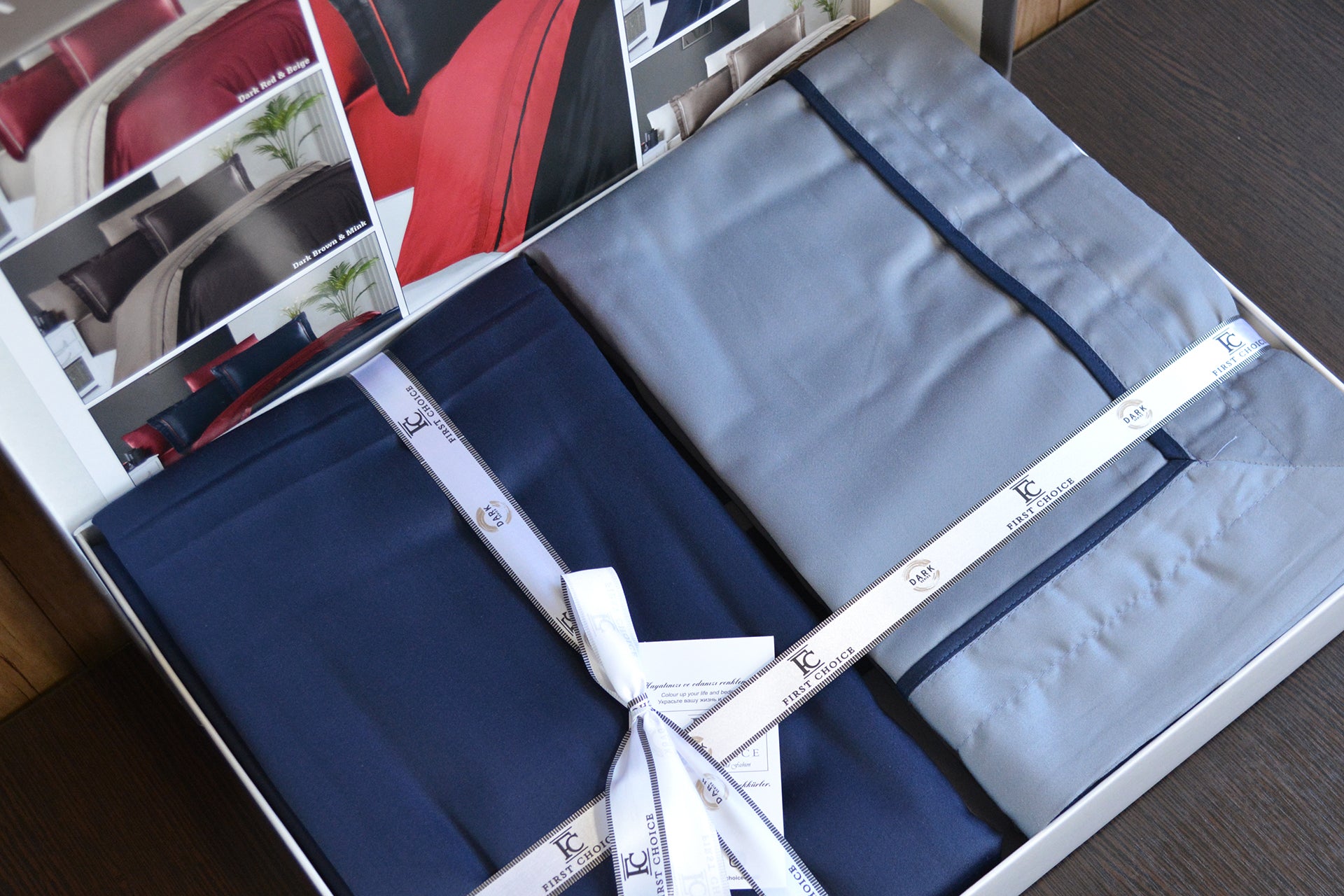 Комплект постільної білизни First Choice Deluxe Satin DARK 200х220 Serenity Grey-Navy Blue