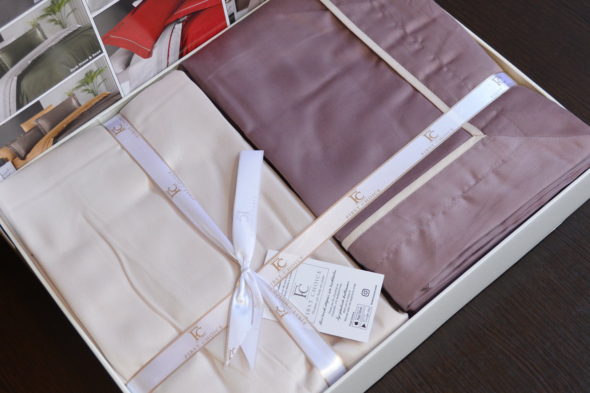 Комплект постільної білизни First Choice Deluxe Satin 200х220 Serenity Lilac Beige