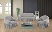 Жакардовий чохол на диван та 2 крісла Kayra Stone з спідницею - Кремово-сірий