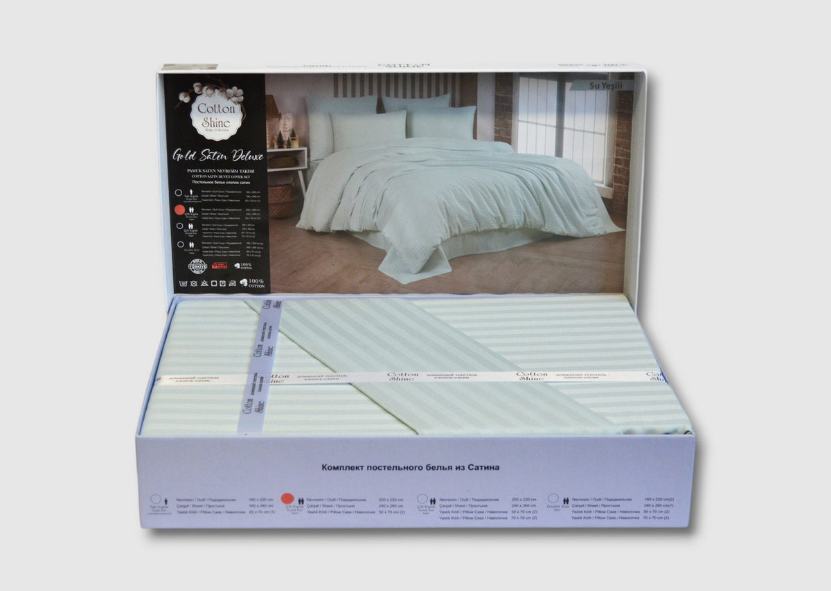 Постільна білизна Cotton Shine Stripe Satin 200х220 Su Yesili
